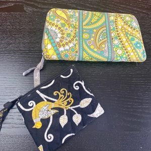 Vera Bradley Zip Around Wallet In Lemon Parfait With Yellow Bird Change Purse